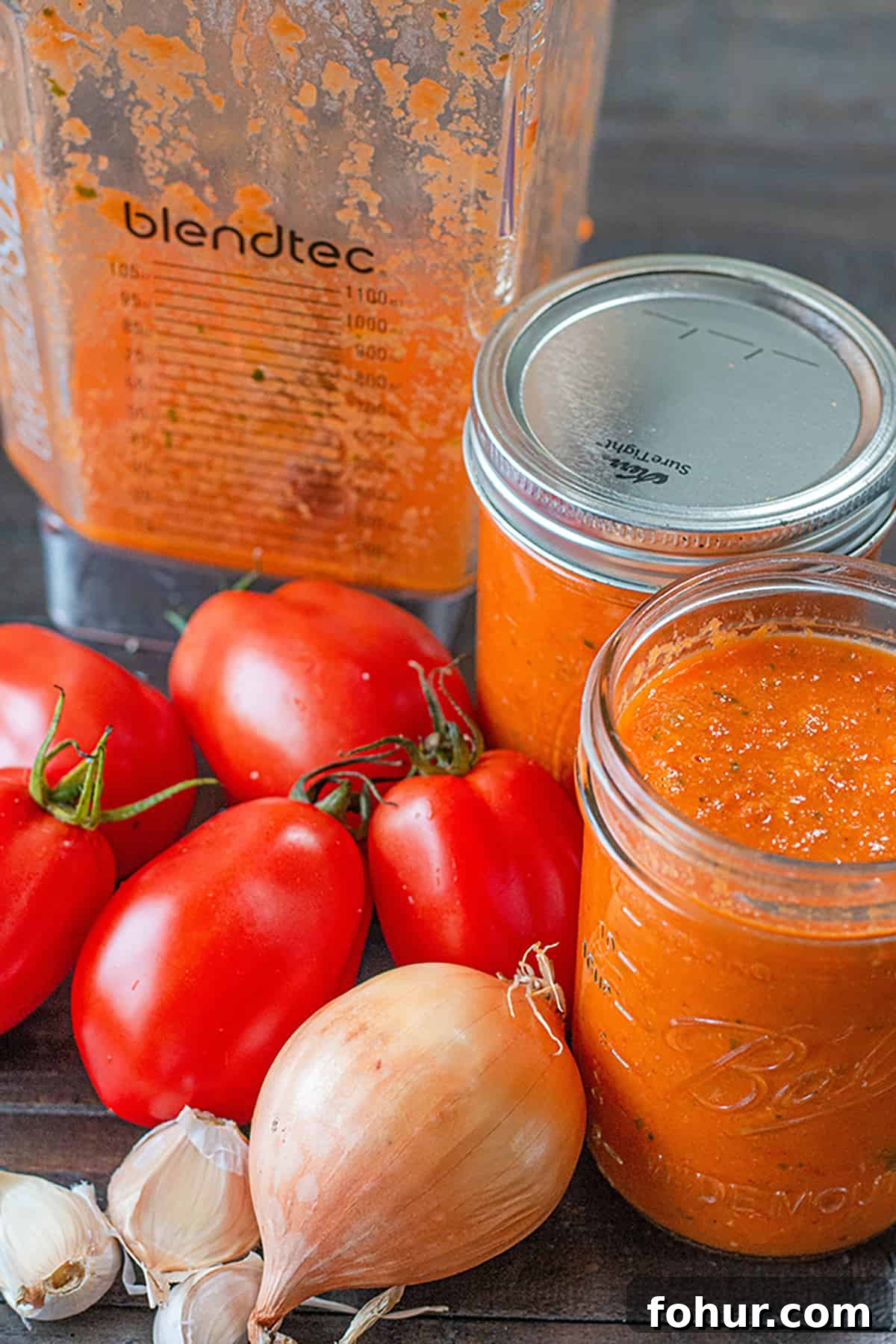 Fresh homemade pizza sauce with garden tomatoes, garlic and onions. 