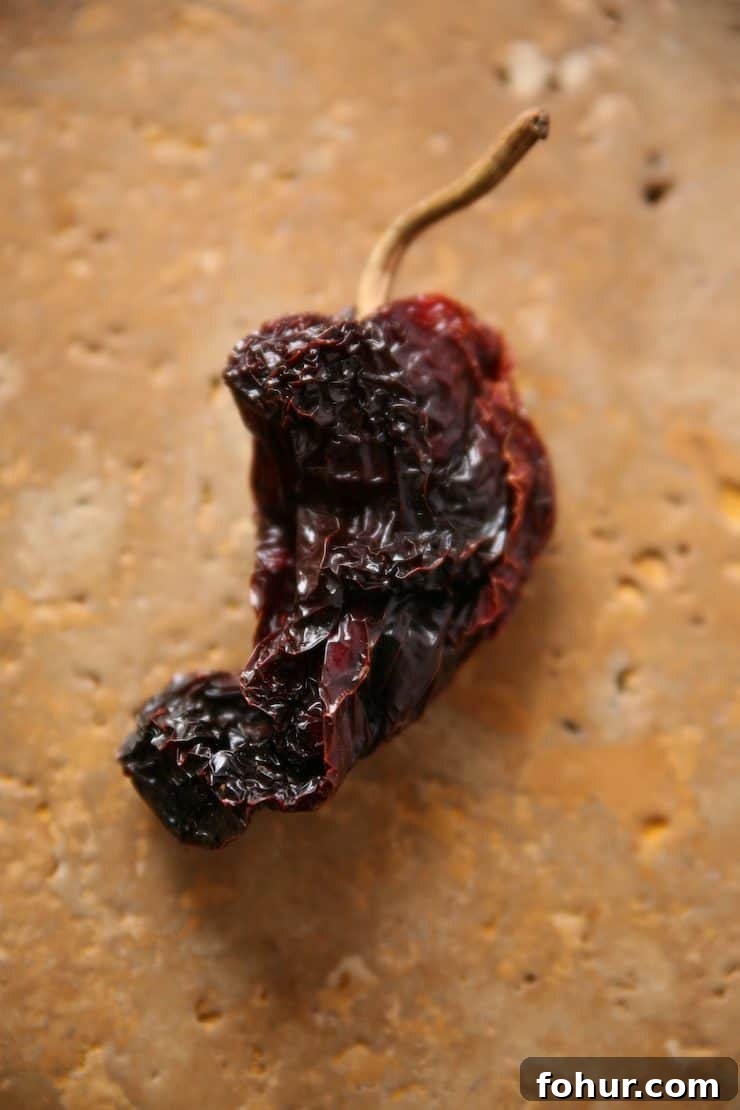 Mexican Chiles: Fresh and Dried Pepper Varieties 16 Dried pasilla chile pepper, the dried form of a chilaca chile with earthy, raisin-like flavor used in mole and traditional Mexican sauces.