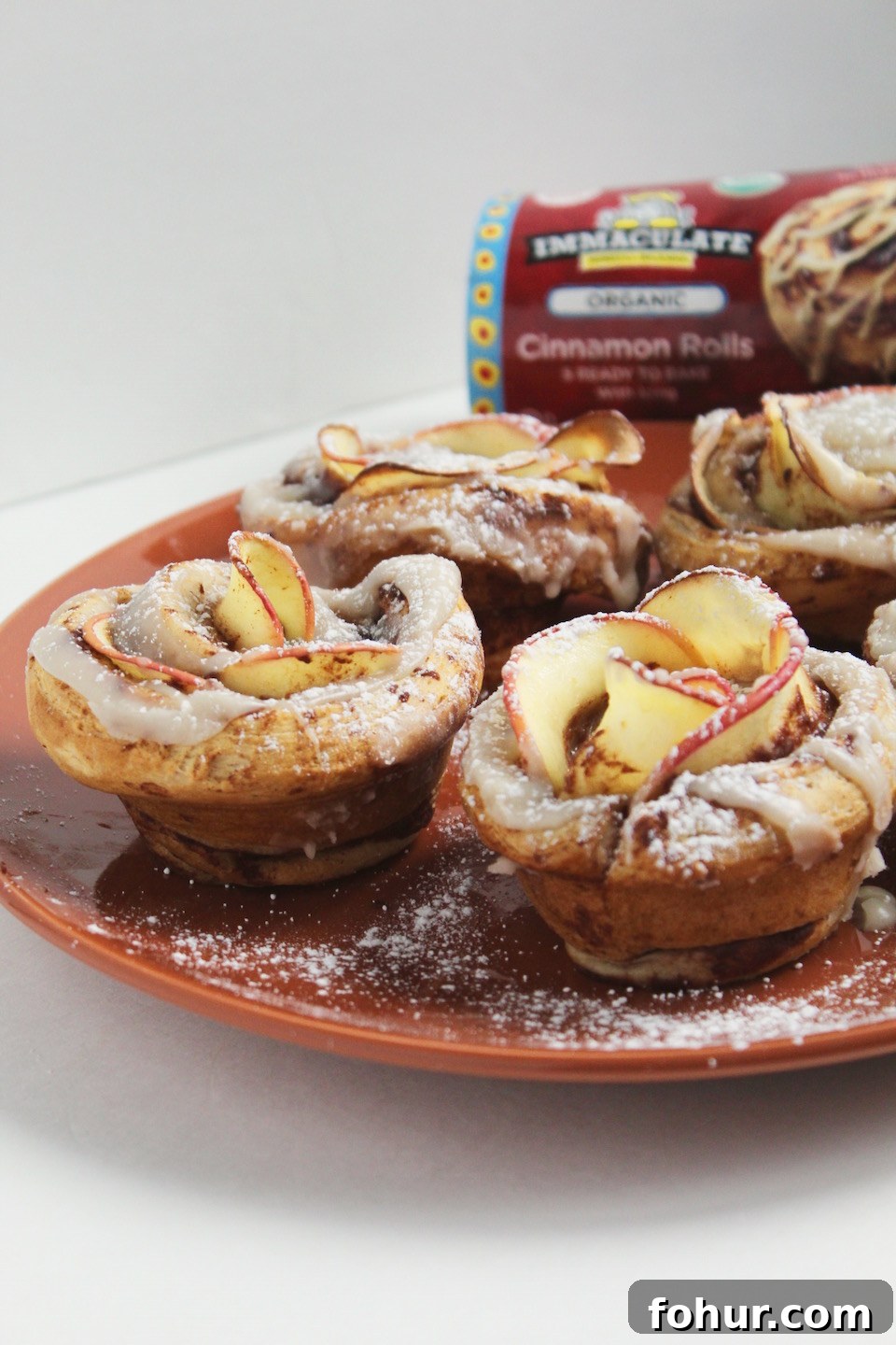 Close up of cinnamon roll apple roses