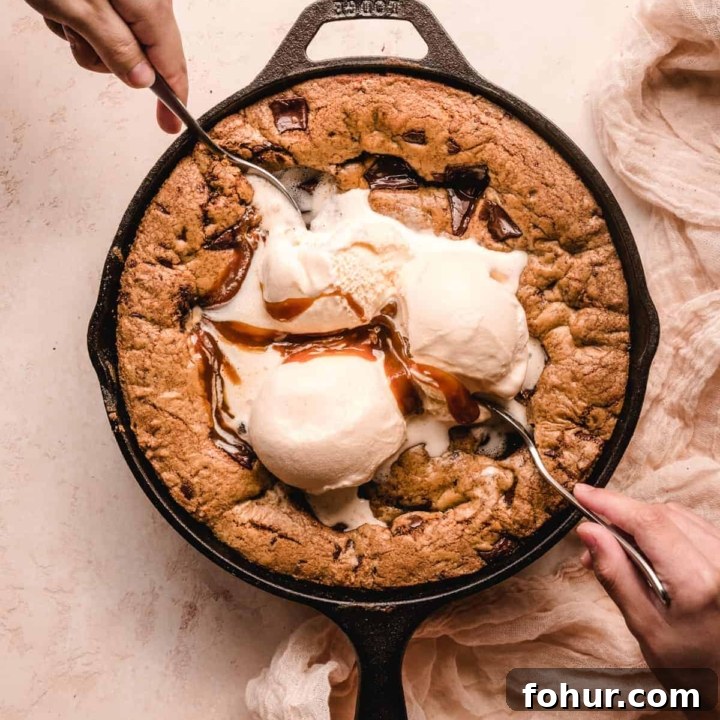 Enjoy this salted caramel cookie right in the cast iron pan!