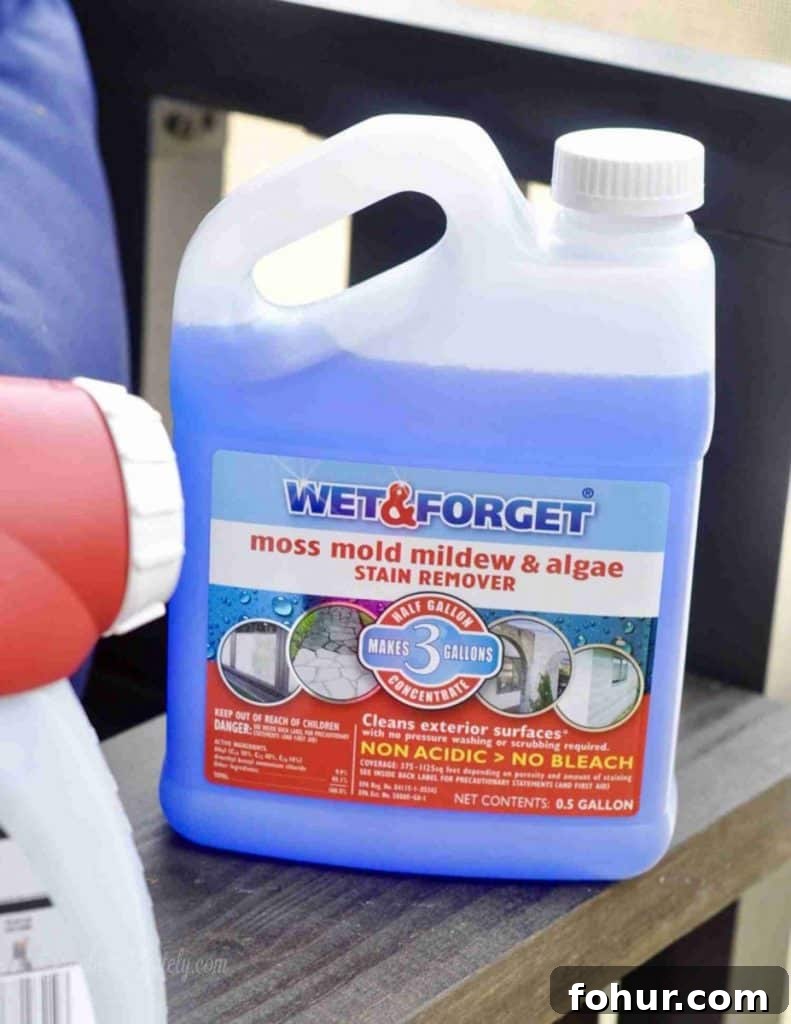 How to Remove Green Algae Stains from a Wood Deck 7 Wet & Forget moss mold mildew algae stain remover for outdoor surfaces.