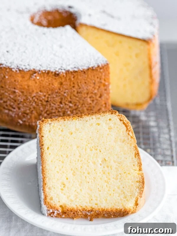 a slice of fluffy vanilla chiffon cake