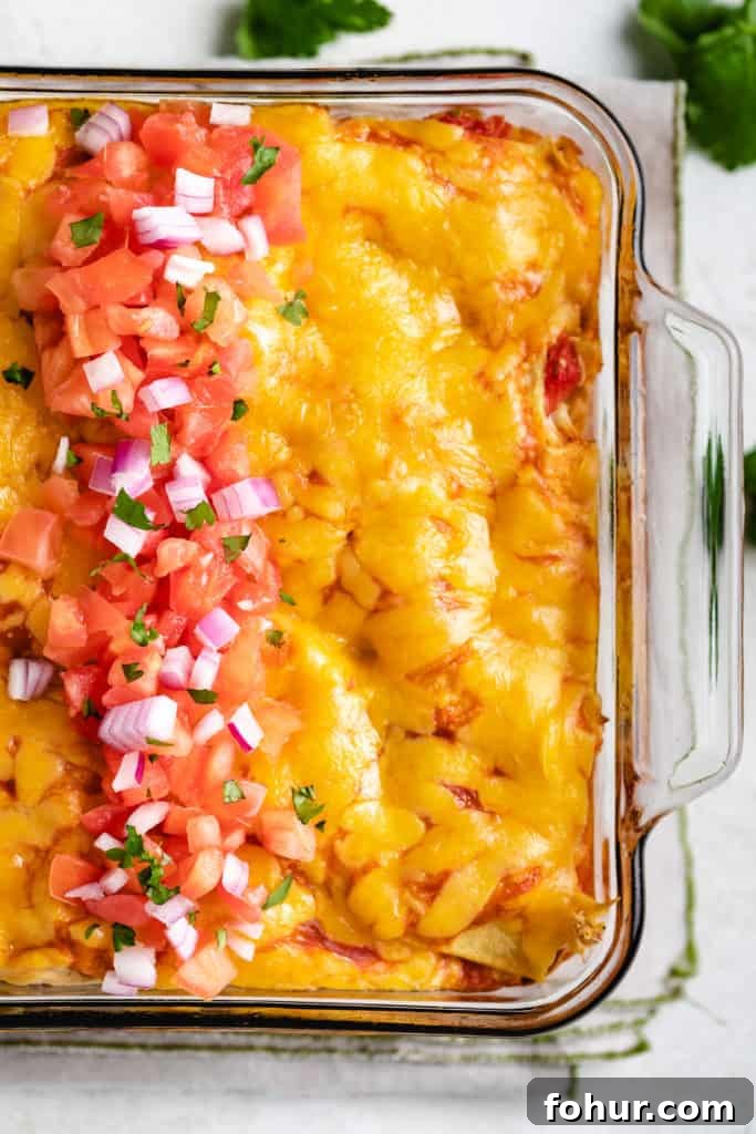 Cheesy Chicken Enchilada Casserole Recipe 2 Close up view of lazy chicken enchiladas.
