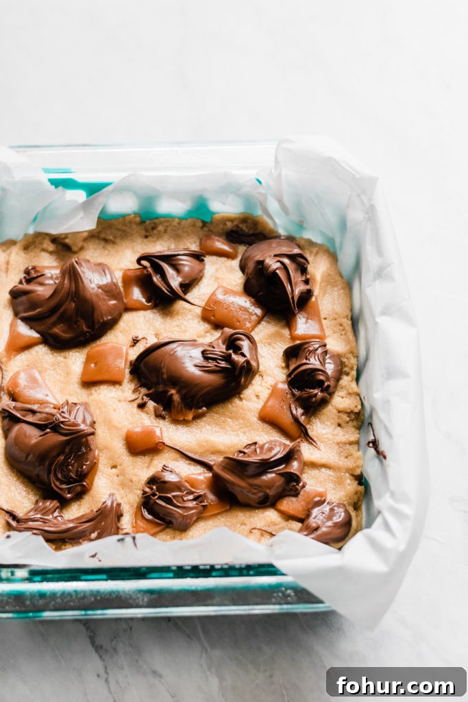 Nutella Blondies with Caramel Swirl 5 Baked Nutella Caramel Blondies