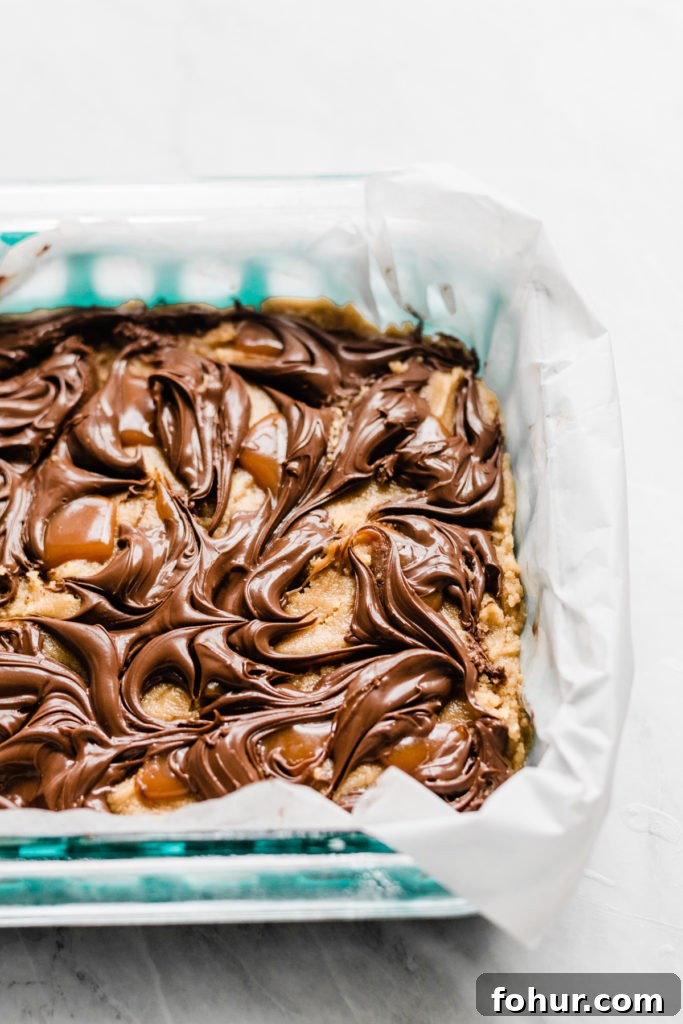 Nutella Blondies with Caramel Swirl 6 Sliced Nutella Caramel Blondies