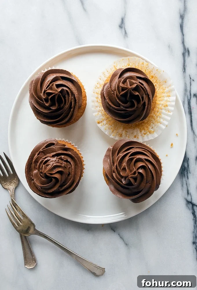 Boston Cream Cupcakes with Vanilla Custard and Chocolate Glaze 4 Small batch cupcakes: vanilla cupcakes with chocolate frosting