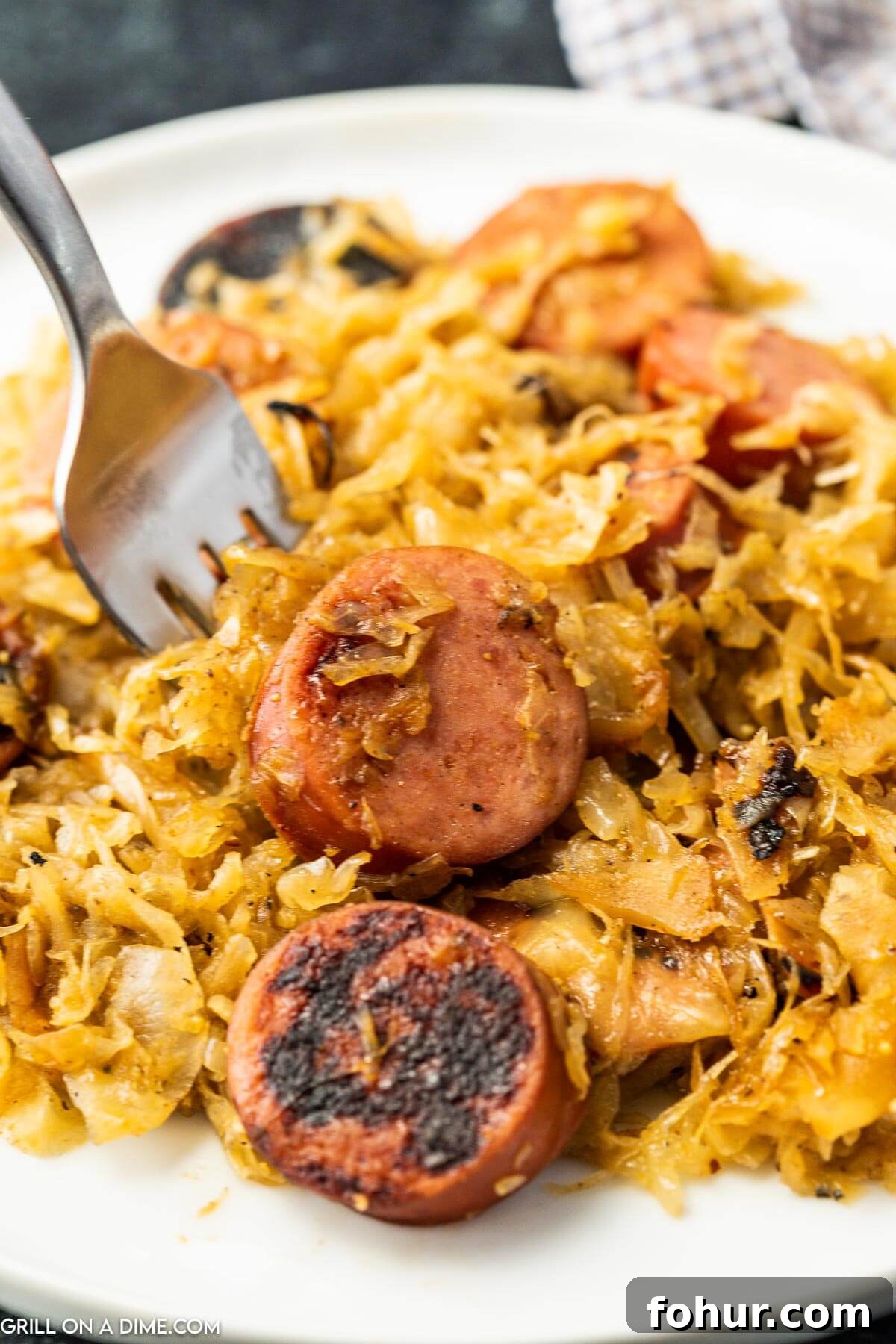 Classic Polish Kielbasa and Sauerkraut Recipe 7 Sausage and Kielbasa on a plate with a fork