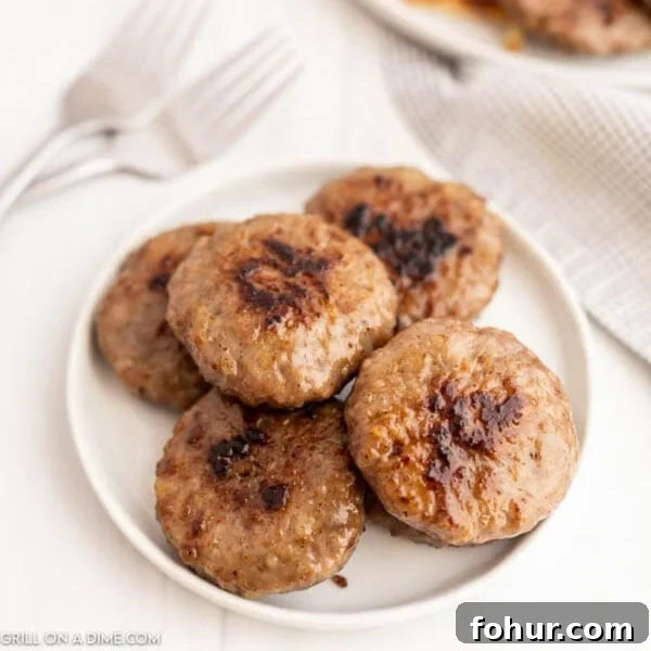 Breakfast Sausage Patties on a white plate.