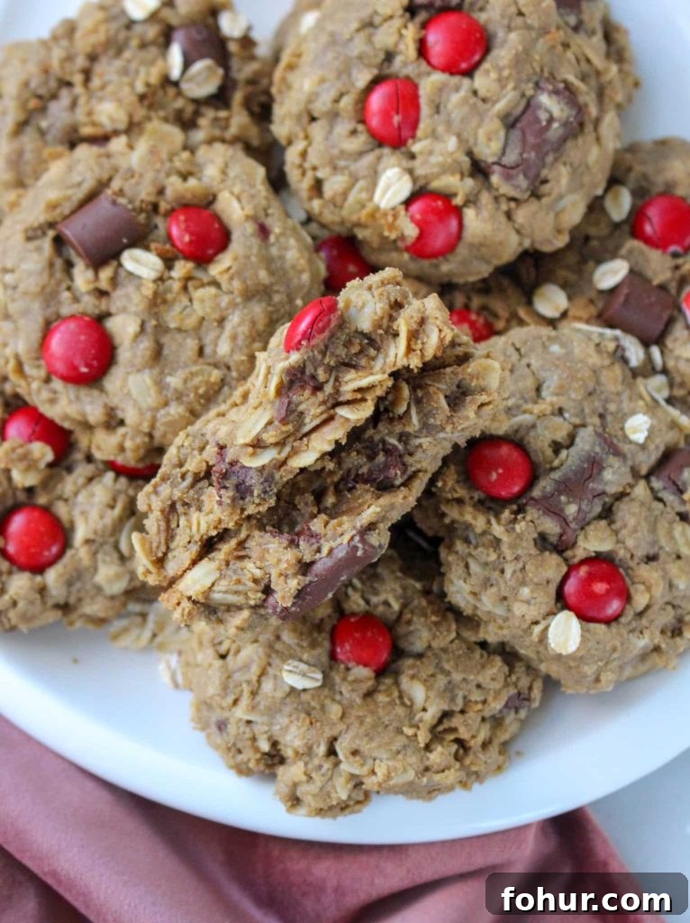 Nut-Free Monster Cookies Recipe with M&Ms 3 Cookie cut in half