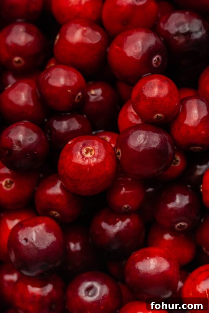 Close up of cleaned fresh cranberries