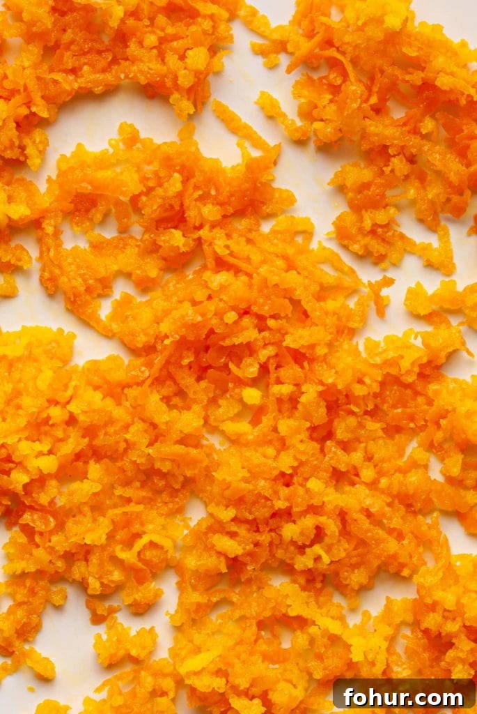 Close up of fresh orange zest.