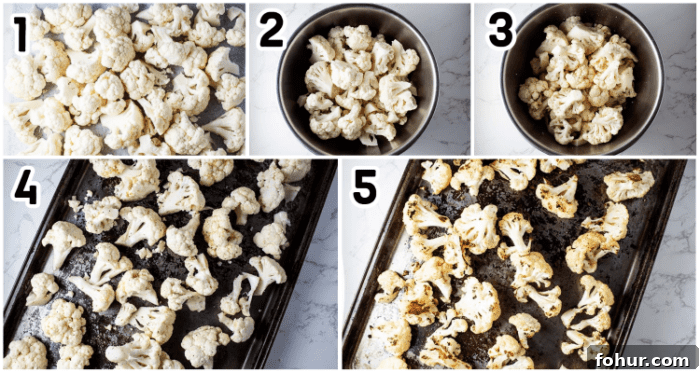 Crispy Keto Roasted Cauliflower with Parmesan 3 process photo of chopping cauliflower