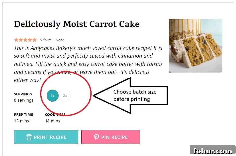 a screenshot of an amycakesbakes recipe showing where to select the 1x or 2x button