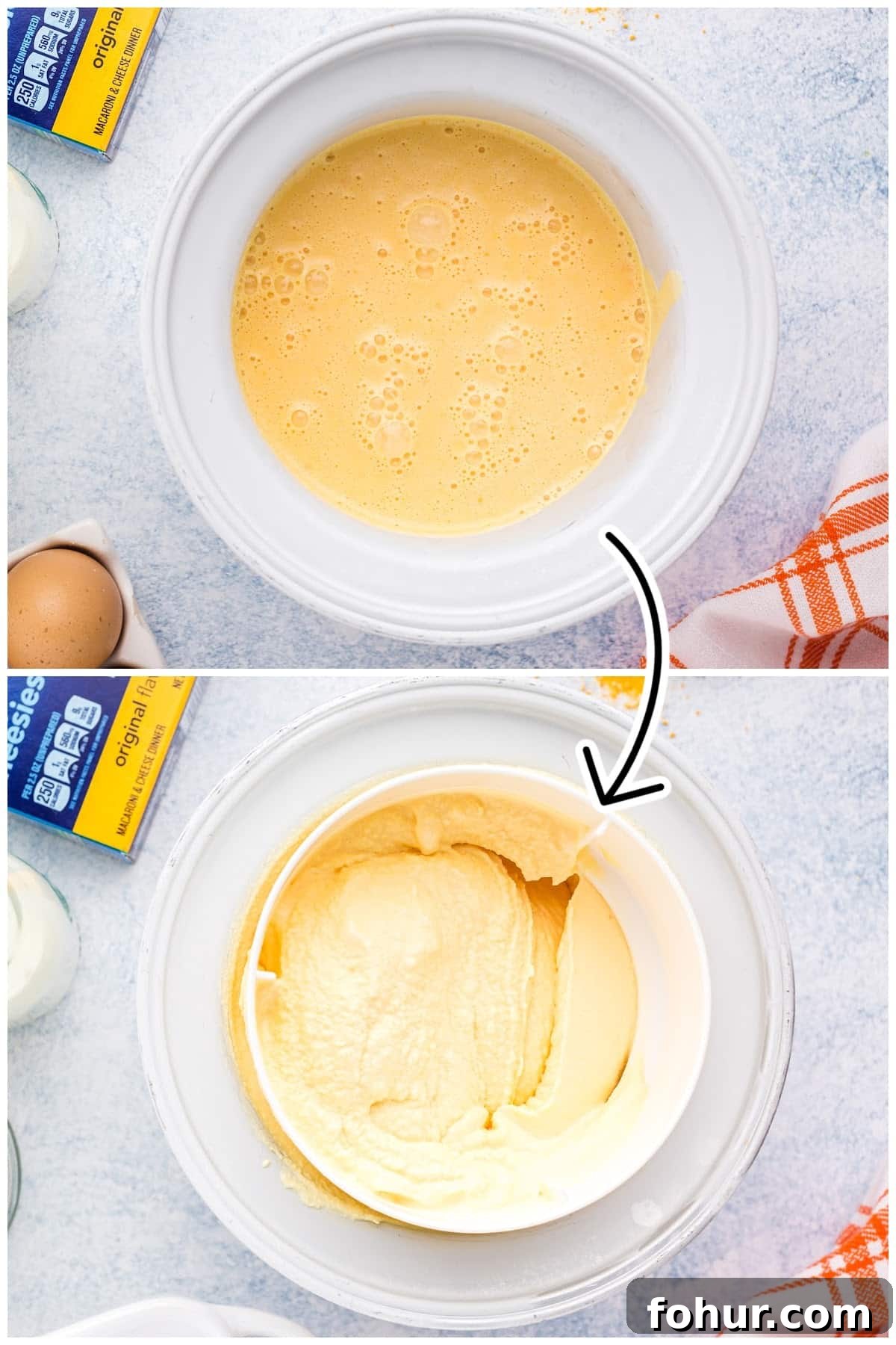Copycat Mac and Cheese Ice Cream Recipe 7 Pouring the mixture into the ice cream bowl.