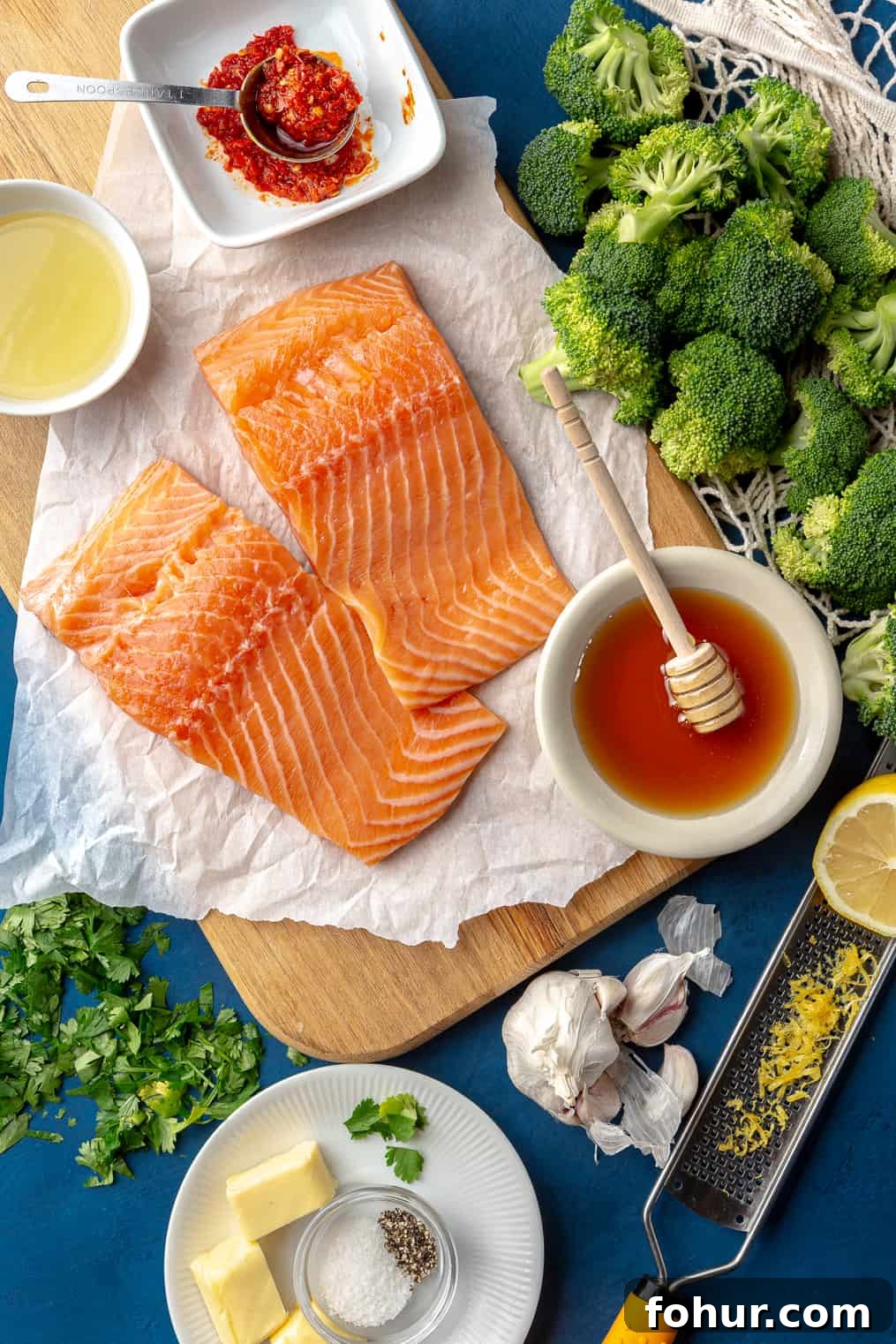 Sheet Pan Salmon and Broccoli with Harissa Honey Butter Drizzle 2 Sheet Pan Salmon + Broccoli with Harissa-Honey-Butter Drizzle