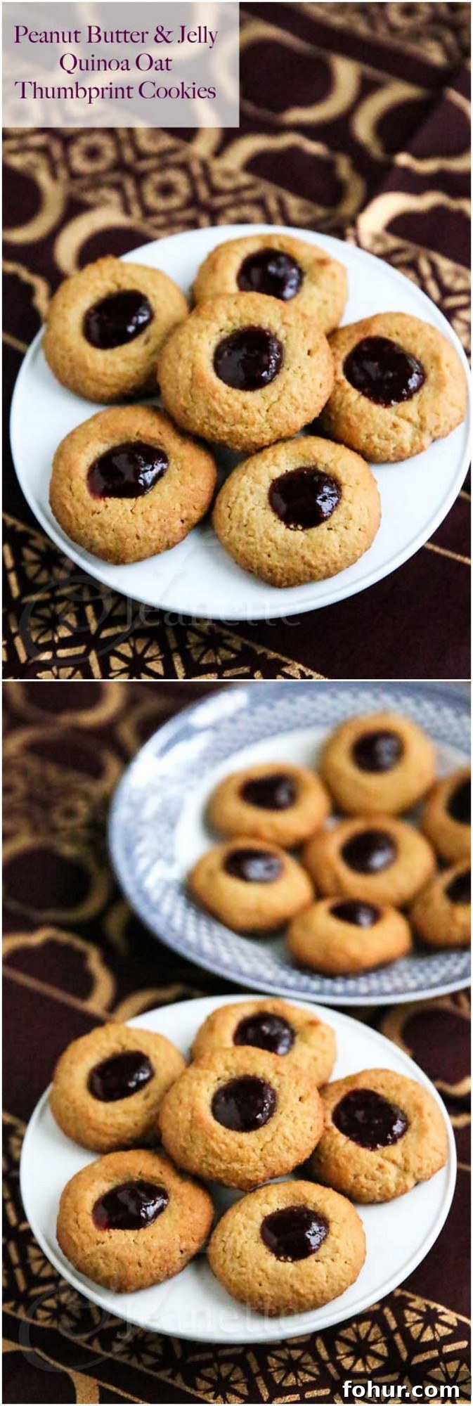 Peanut Butter and Jelly Quinoa Oat Thumbprint Cookies Recipe 2 peanut butter jelly thumbprint cookies