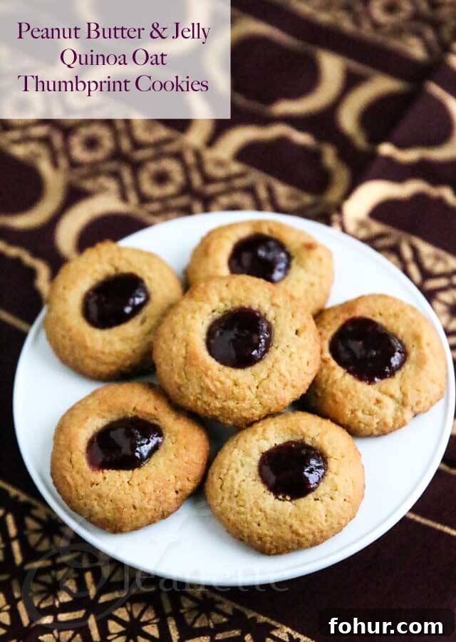 Peanut Butter and Jelly Quinoa Oat Thumbprint Cookies Recipe 3 Peanut Butter and Jelly Thumbprint Quinoa Oat Cookies