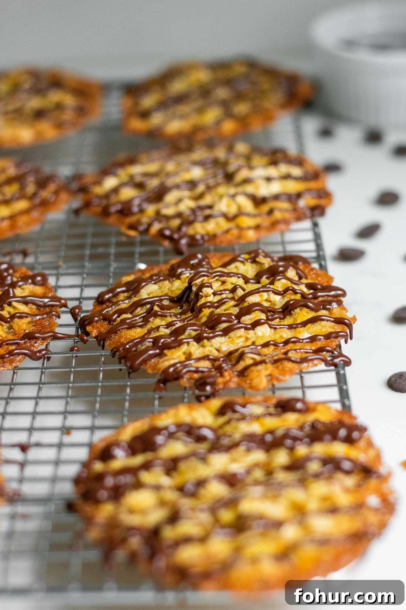Homemade Oatmeal Cookies Recipe 3 Oat cookies with chocolate drizzle.