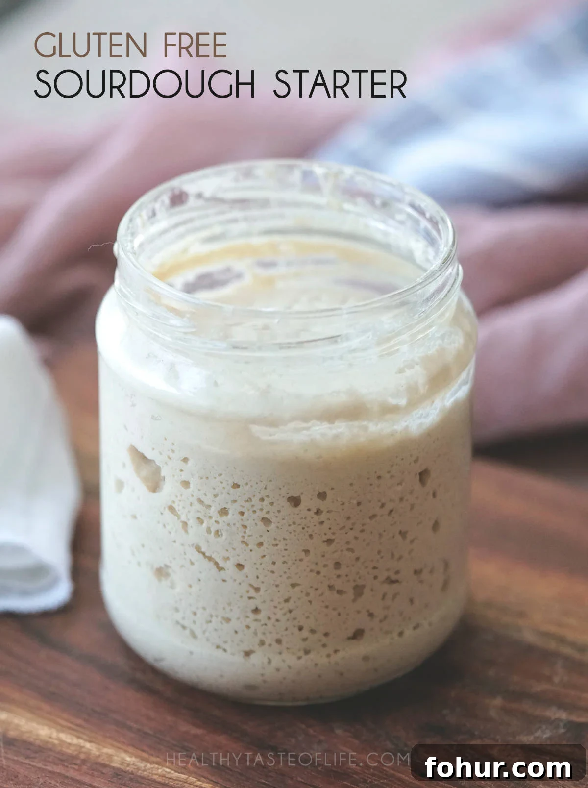 Gluten-Free Vegan Sourdough Bread, No Yeast or Xanthan Gum 5 Active gluten-free sourdough starter, bubbly and risen in a jar ready to be used in this gluten free sourdough bread recipe.