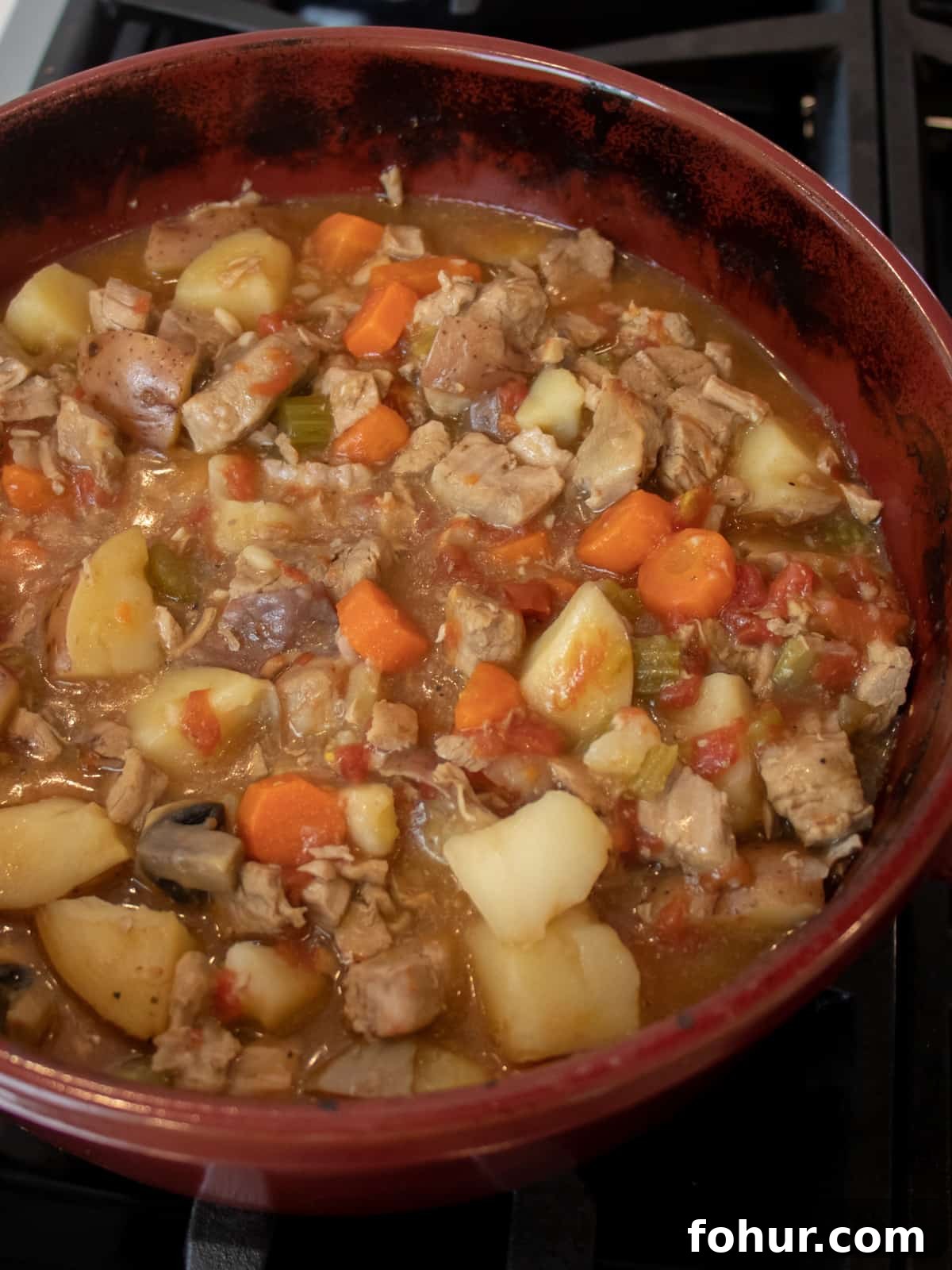 Classic Pork Stew Recipe: Tender Slow-Simmered Pork & Vegetables 8 Pork stew in a dutch oven.