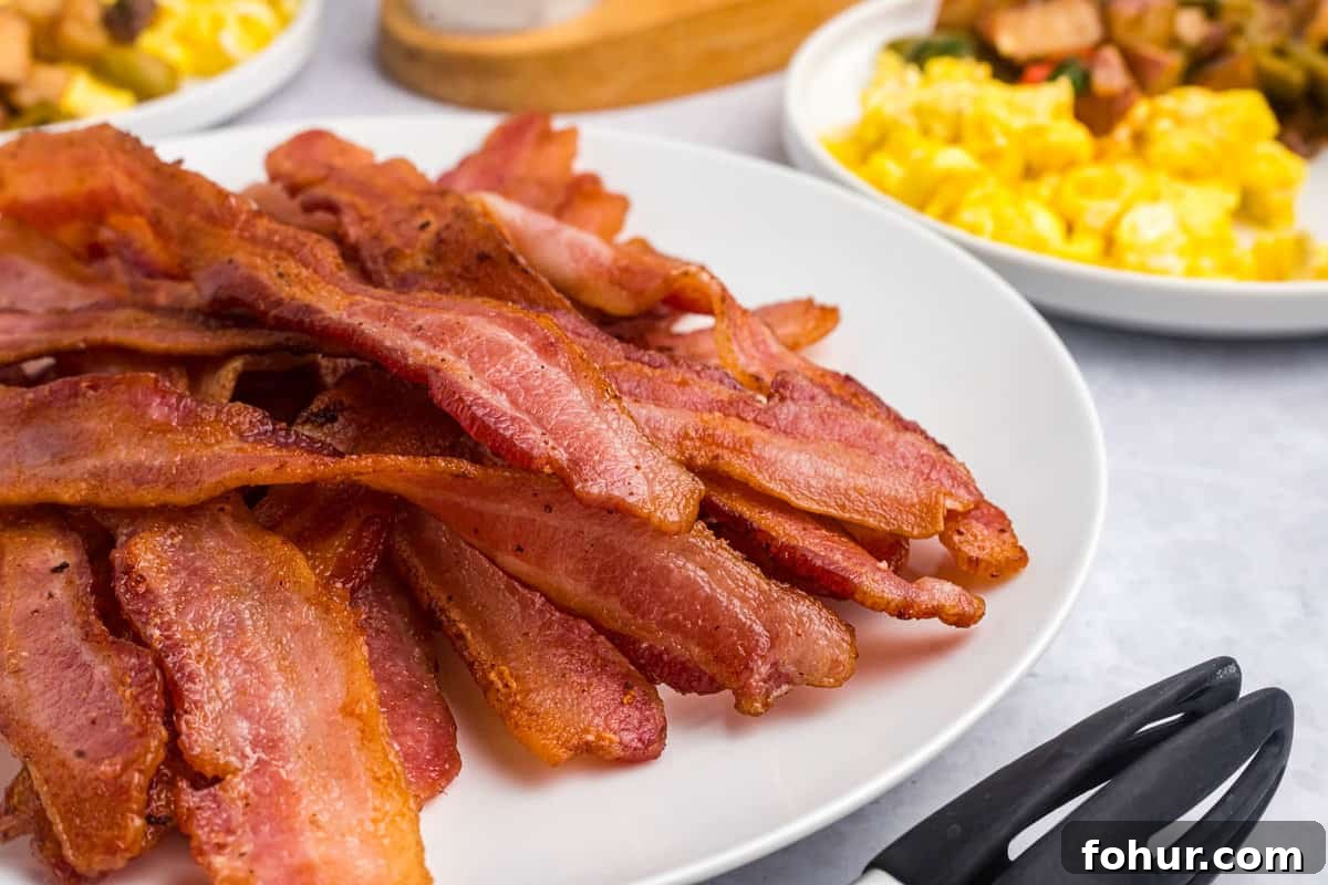 Crispy Bacon on a Blackstone Griddle: How to Cook It 5 Bacon on Blackstone Griddle Ready Stacked on Plate Ready to Enjoy