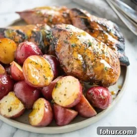 Instant Pot Salsa Chicken Recipe for Tacos and Meal Prep 11 Seared honey mustard chicken and halved red potatoes