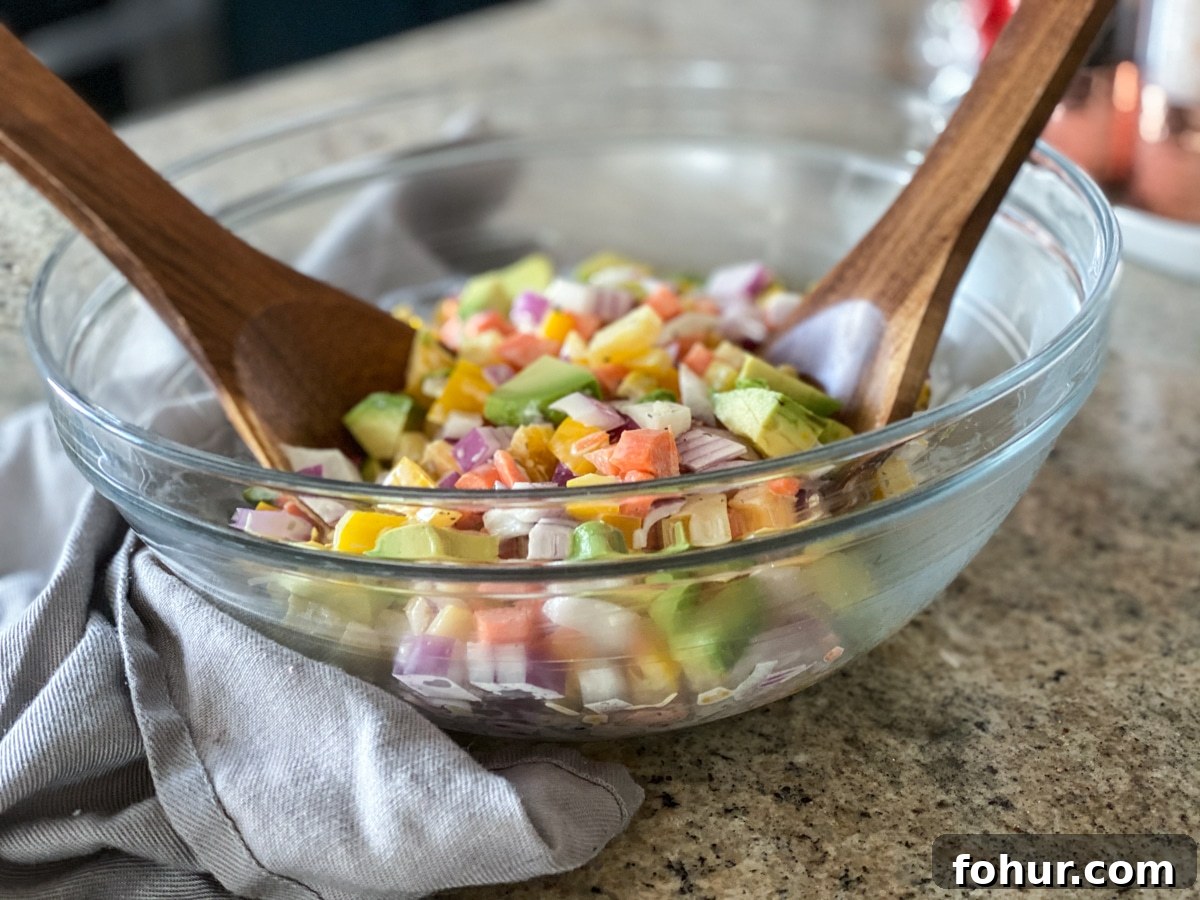 Close-up of avocado chunks and vegetables