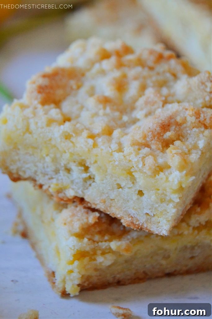 closeup double stack of lemon crumble bars
