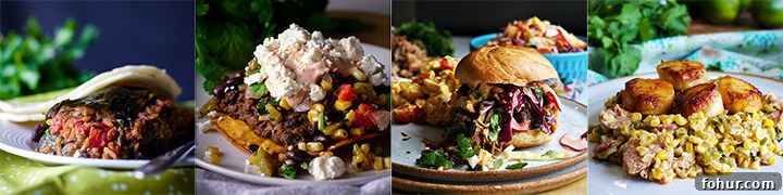 Chili-Lime Watermelon Salad Recipe 3 Dishes that go well with Watermelon Salad: Stuffed Poblano Peppers, Black Bean Tostadas with Corn Salsa, Pulled Pork Sandwiches with Pineapple Coleslaw, Scallops with Chorizo and Roasted Corn