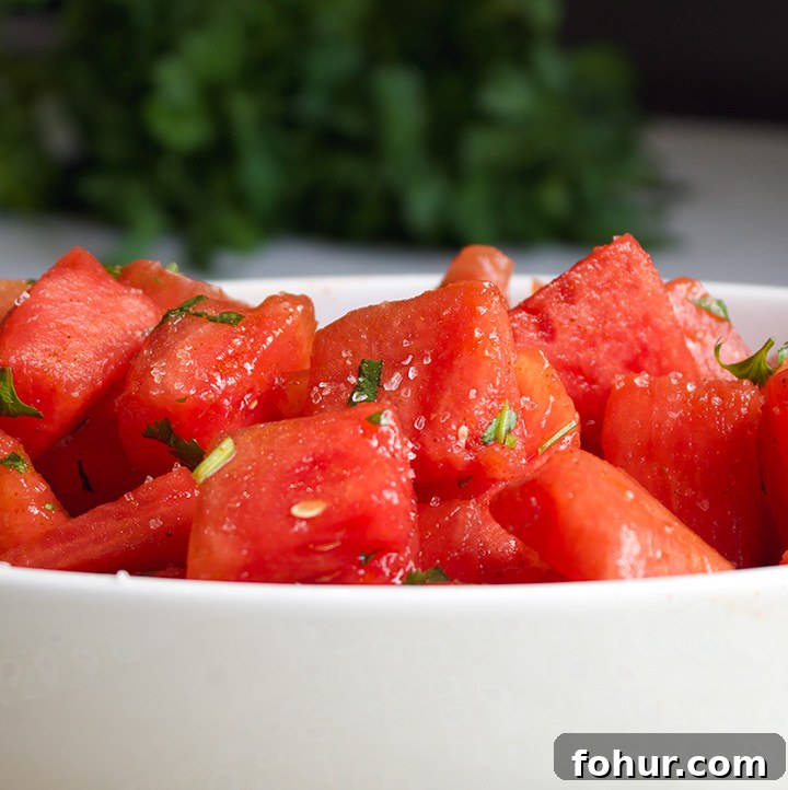Savory watermelon salad with chili and lime.