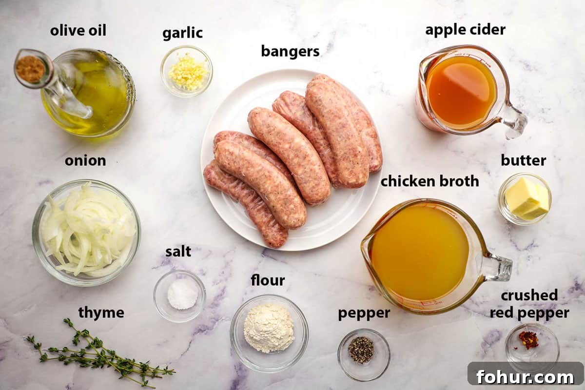 Classic British Bangers and Mash with Rich Onion Gravy 4 ingredients to make bangers and gravy