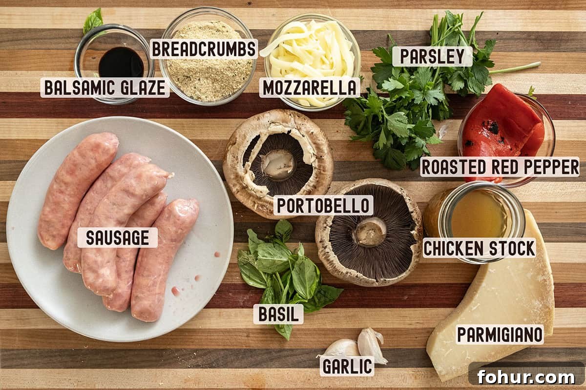 Italian-Style Baked Stuffed Portobello Mushrooms 3 Ingredients for the recipe.