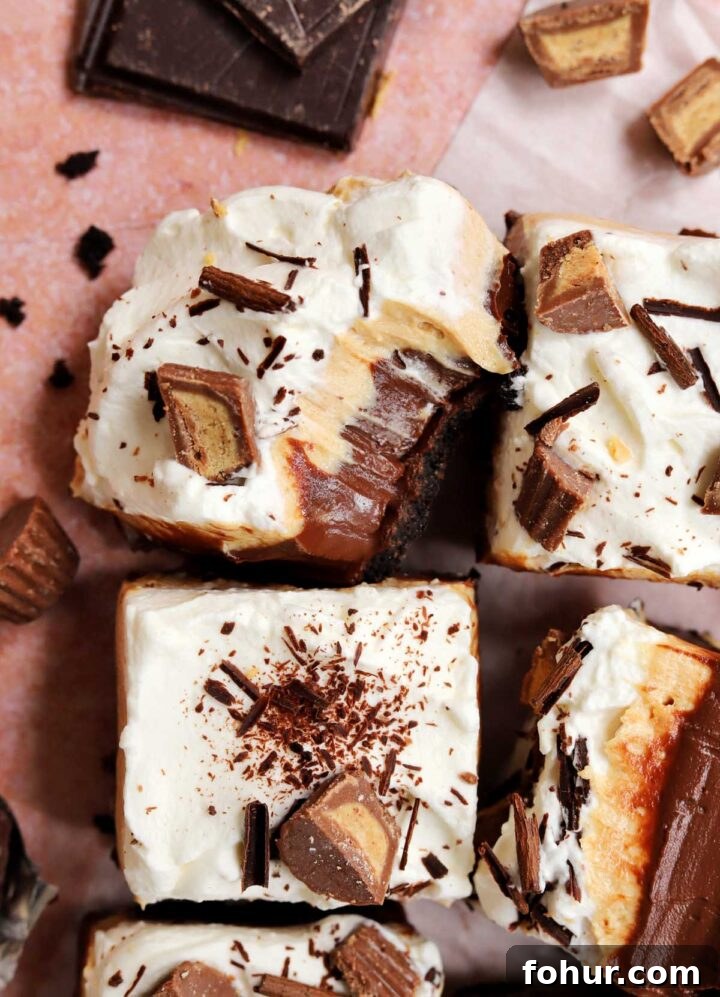 Irresistible Chocolate Peanut Butter Pie Bars Recipe 3 chocolate peanut butter pie bars sliced with bite