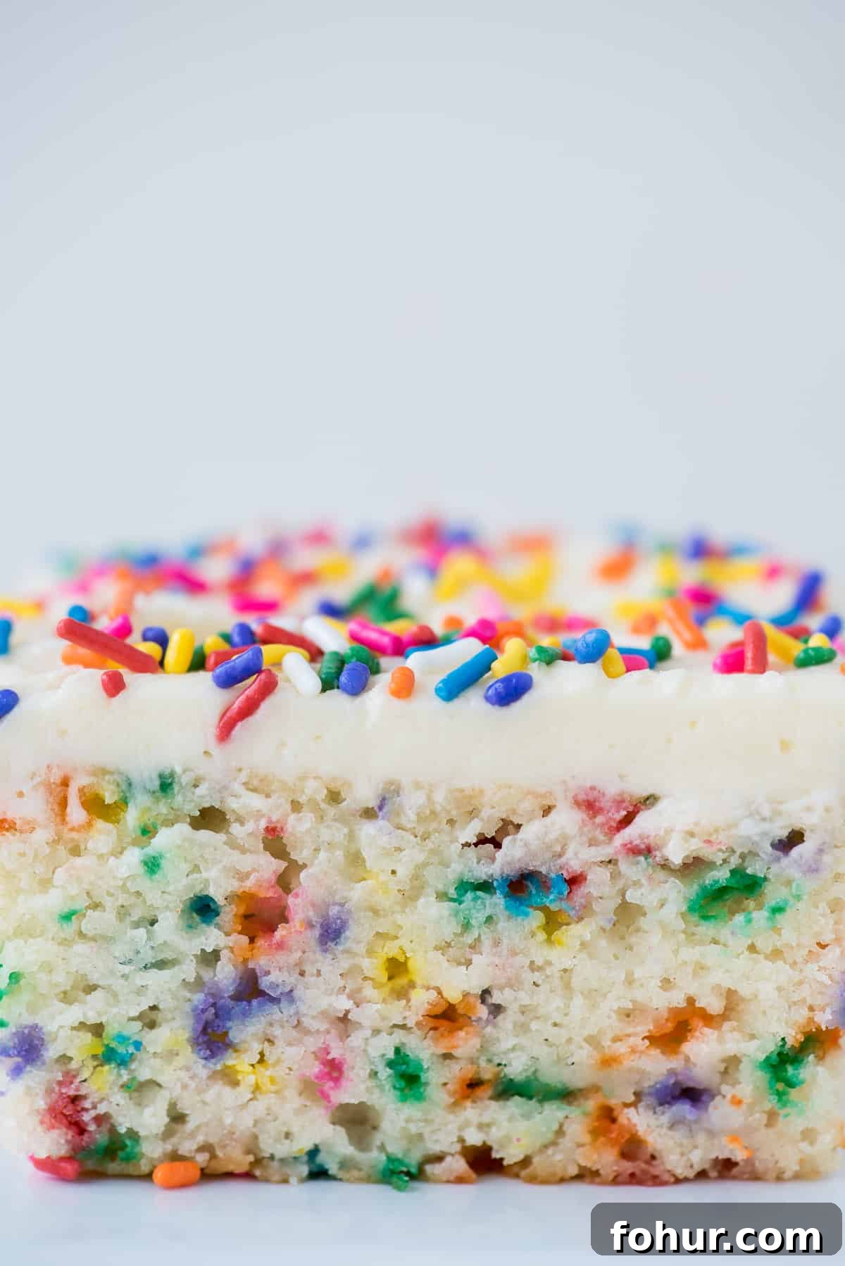 How to Make a Classic Funfetti Cake 5 close up image of a slice of funfetti cake