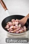 Creamy Low-Carb Keto Carbonara Pasta Recipe 5 bacon in frying pan