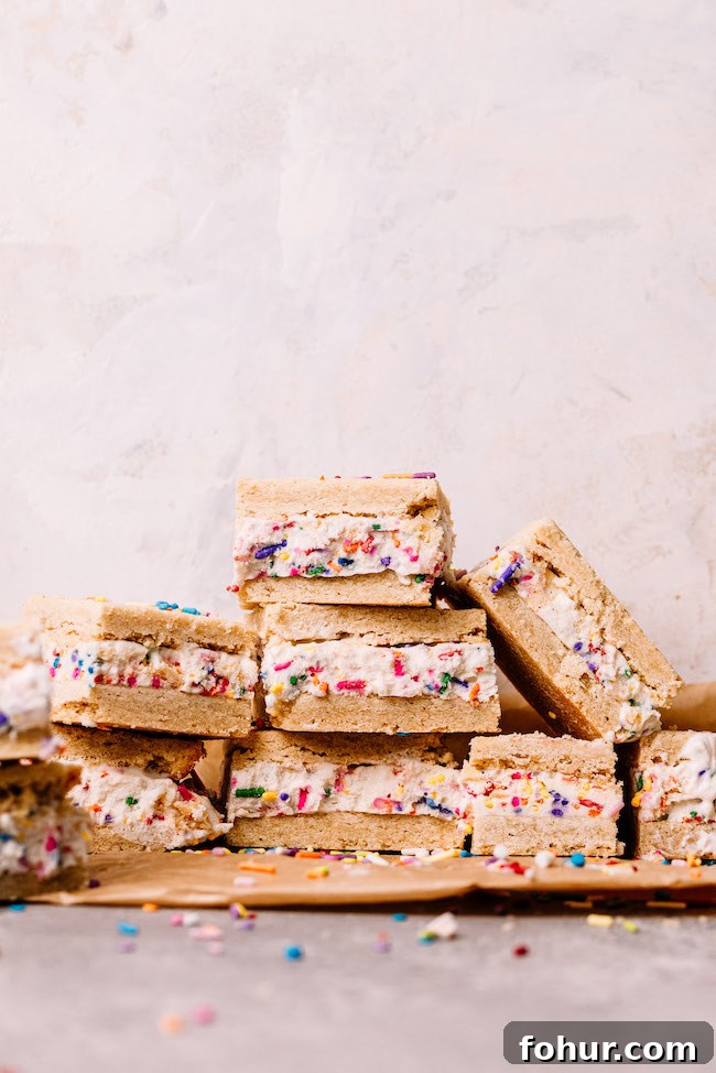 Funfetti Sugar Cookie Ice Cream Sandwiches Recipe 5 funfetti ice cream and sugar cookie sandwiches stacked up