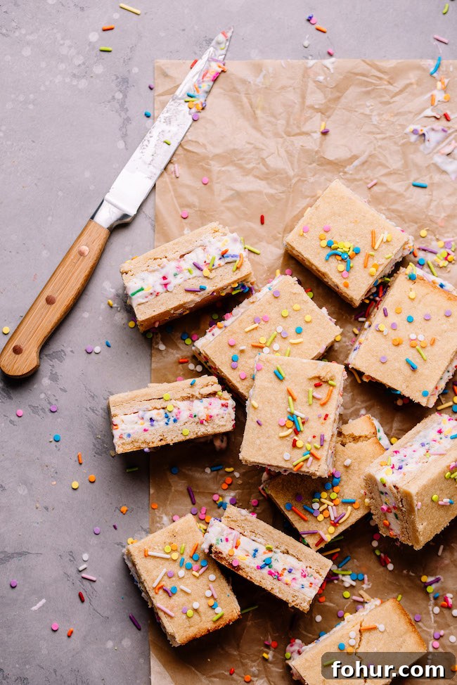 Funfetti Sugar Cookie Ice Cream Sandwiches Recipe 6 funfetti ice cream sandwiches with sugar cookie bars sliced into squares
