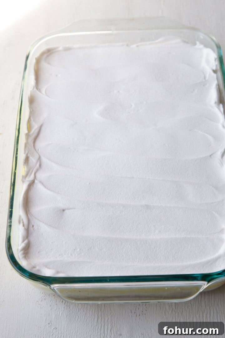 whipped topping in a baking dish.