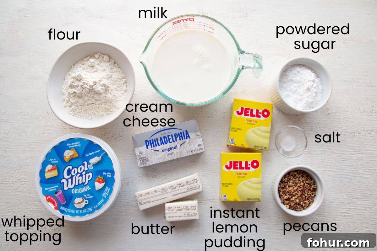 lemon pudding, cool whip, milk, and other ingredients.