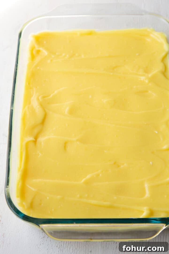 lemon pudding in a baking dish.