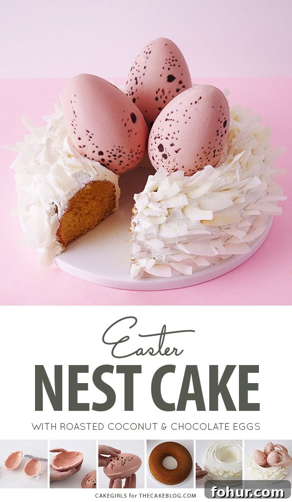 Chocolate Easter Nest Cake Recipe 3 Easter Nest Cake - how to make a nest cake with roasted coconut and chocolate eggs for Easter dessert | by Cakegirls for TheCakeBlog.com