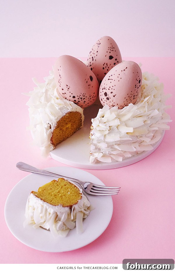 Chocolate Easter Nest Cake Recipe 4 Easter Nest Cake - how to make a nest cake with roasted coconut and chocolate eggs for Easter dessert | by Cakegirls for TheCakeBlog.com