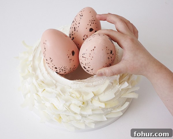 Chocolate Easter Nest Cake Recipe 5 Easter Nest Cake - how to make a nest cake with roasted coconut and chocolate eggs for Easter dessert | by Cakegirls for TheCakeBlog.com