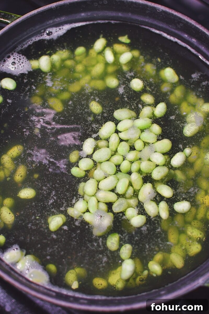 Creamy Green Goddess Potato Salad Recipe 5 Cooking frozen edamame in a pot of boiling water till just warmed, before cooking the potatoes in the same pot.