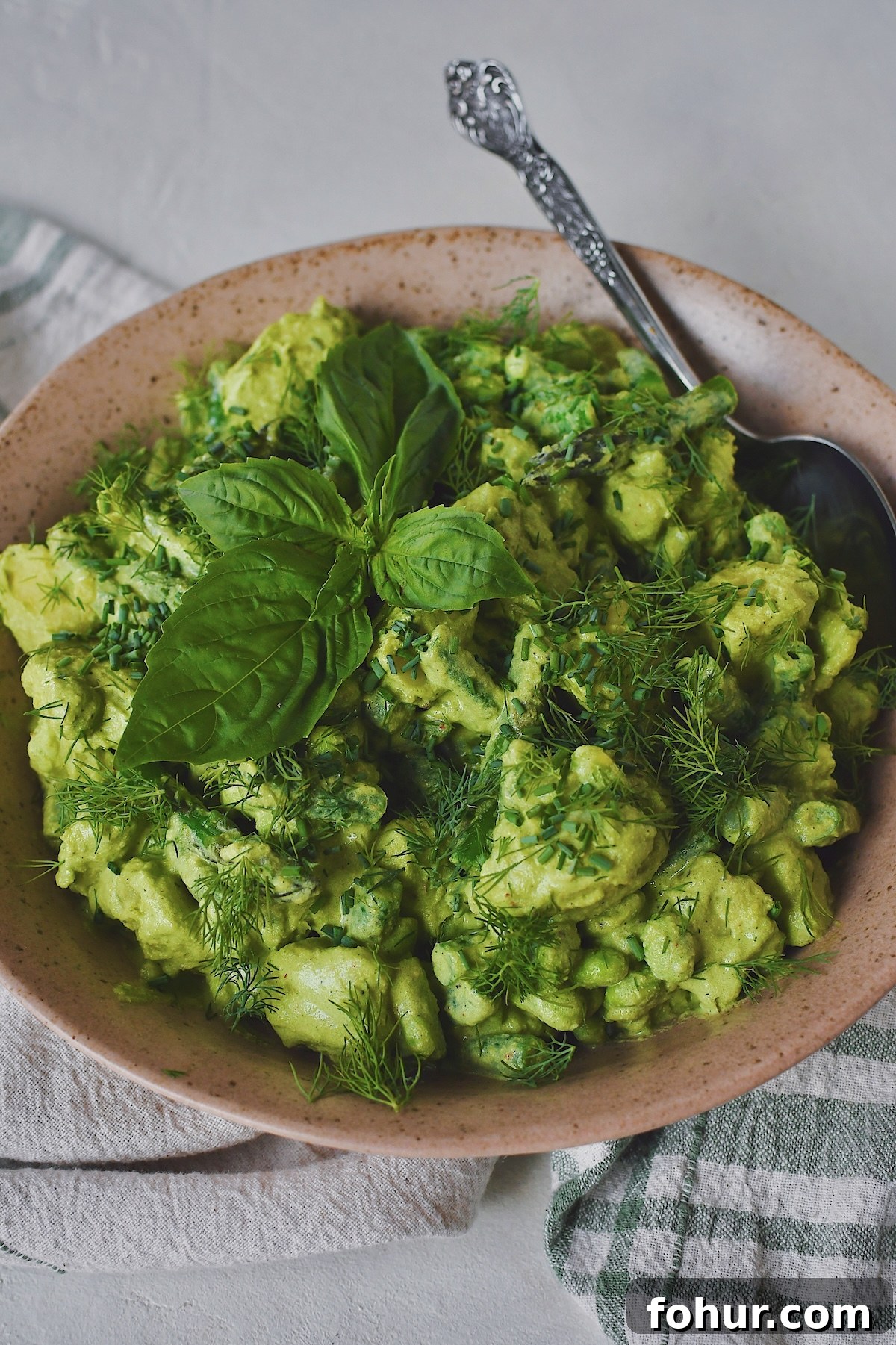 Creamy Green Goddess Potato Salad Recipe 10 Looking into the bowl of Green Goddess Potato Salad.
