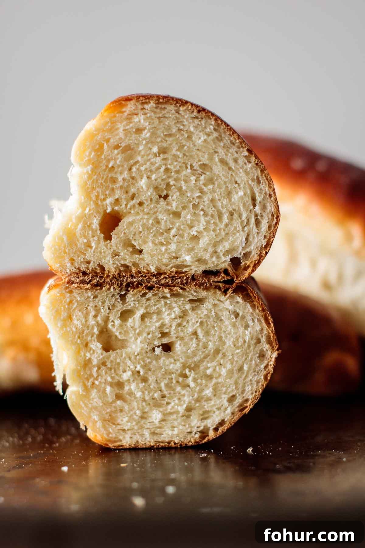 How to Make Brioche Hot Dog Buns from Scratch 3 Crumb of a hot dog bun.