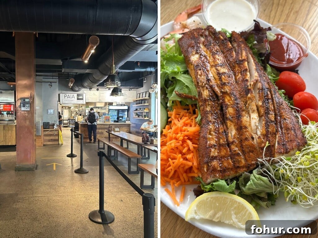 Where to Eat Fresh Seafood in Waikiki: 9 Restaurants 6 Left: Paʻia Fish Market casual seafood restaurant in Waikīkī. Left: Dish of mahi mahi cajun-style fish & salad.