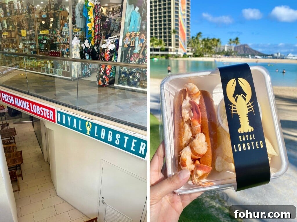 Where to Eat Fresh Seafood in Waikiki: 9 Restaurants 9 A Royal Lobster Classic Lobster Roll eaten take-away at the Duke Kahanamoku Lagoon.