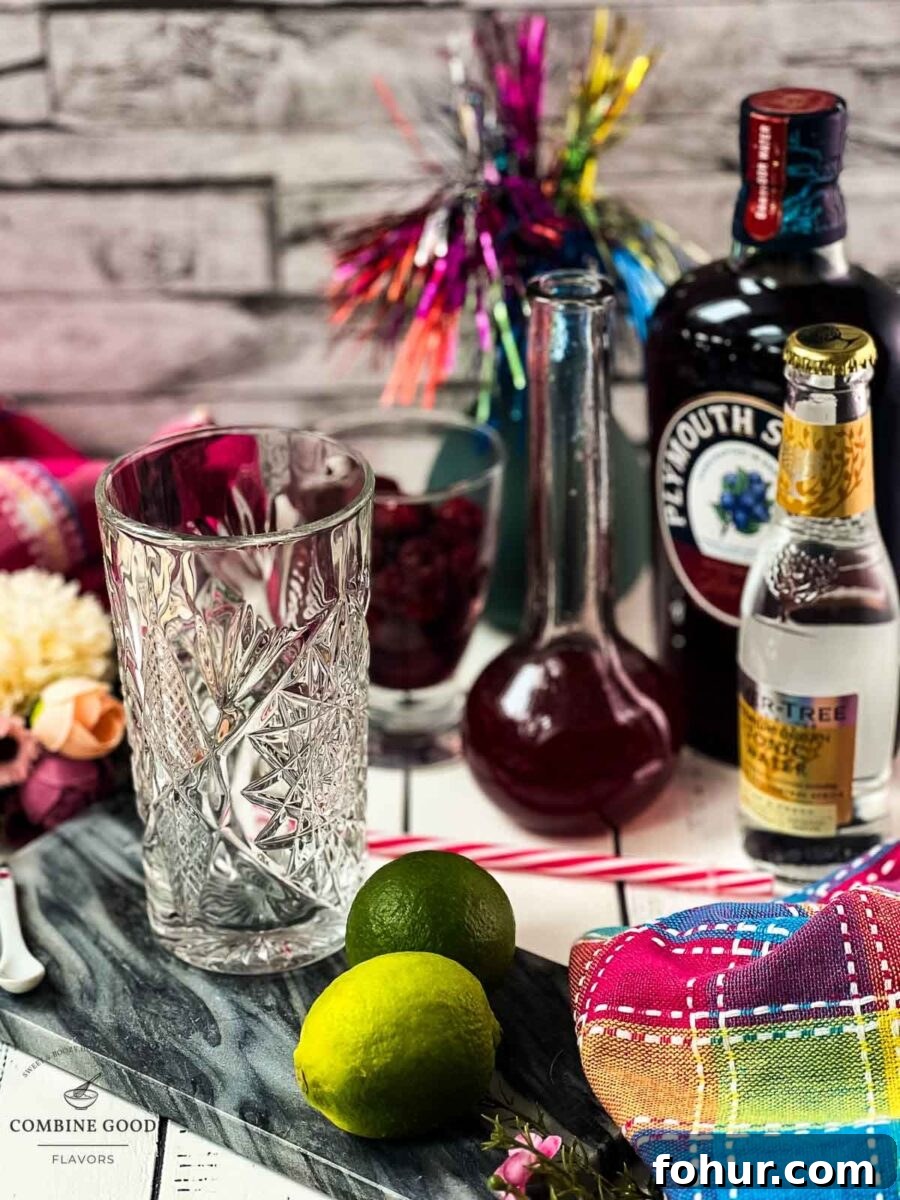 Raspberry Gin and Tonic Cocktail Recipe 3 Ingredients for Raspberry Gin and Tonic: ice, lime, tonic, raspberry syrup, sloe gin.