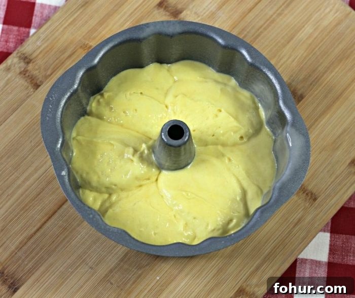 cake batter in bundt pan